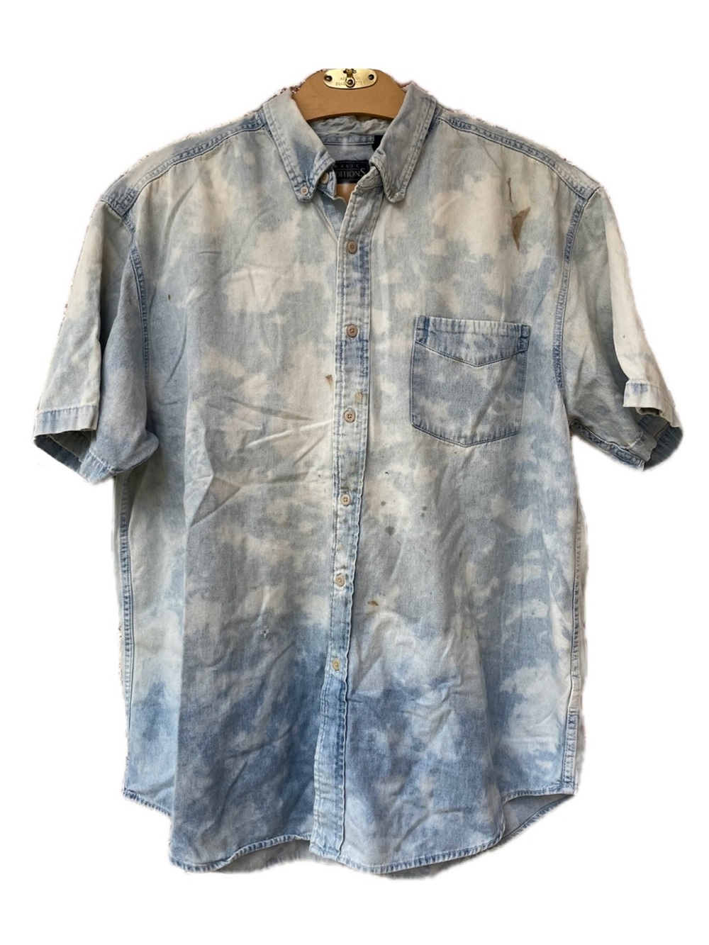 ♦️5/$15♦️ Basic Editions | Distressed Tie Dye Bleach Dyed Button Down Shirt